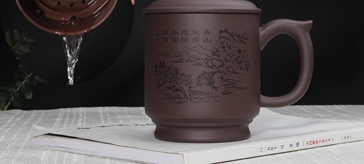 Cốc trà lớn màu tím tách trà có nắp Yi tím bùn dung tích lớn 800 ml bộ trà nam chữ - Trà sứ binh pha tra