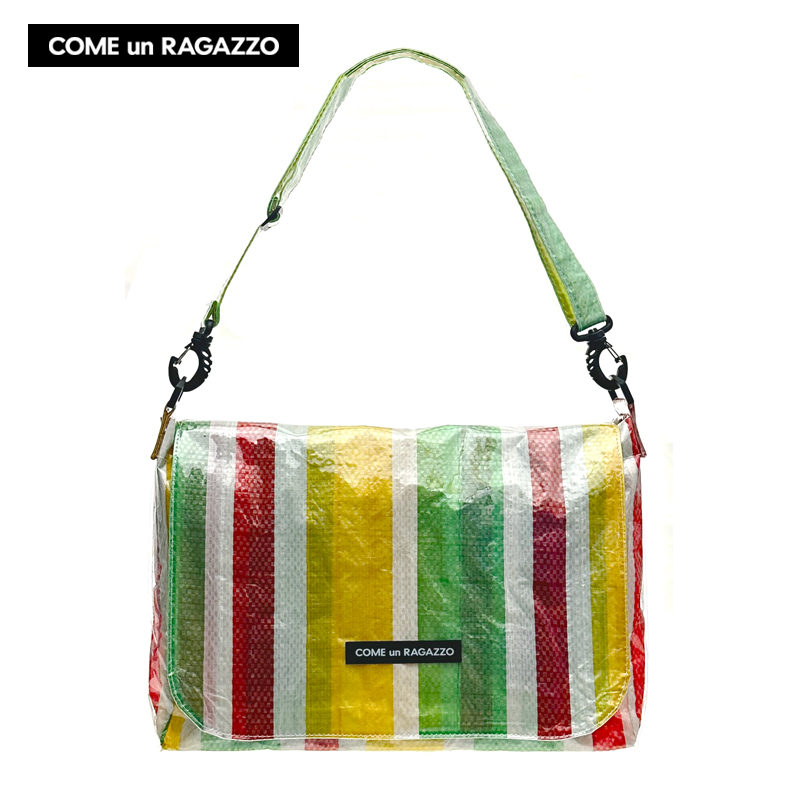 Come Un Ragazzo/Kenela Pvc Color Strip Detachable Crossbody Woven Messenger Bag Yellow Green Red