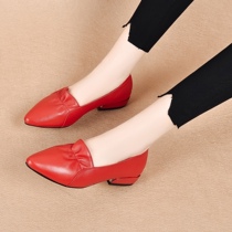 Slip - shoe woman leather soft skin 2021 new red low - heeled shallow slim shoes female flat
