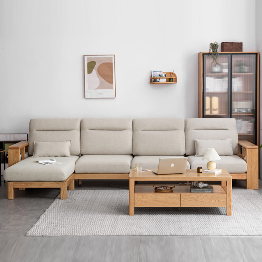 Pure wood sofa all red oak living room small household simple triple room four or five people log in Nordic Europe