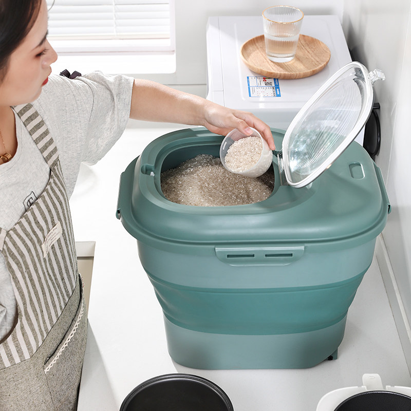 Folding rice barrel flour storage tank seal moisture resistant insect household 50 kg rice tank rice container
