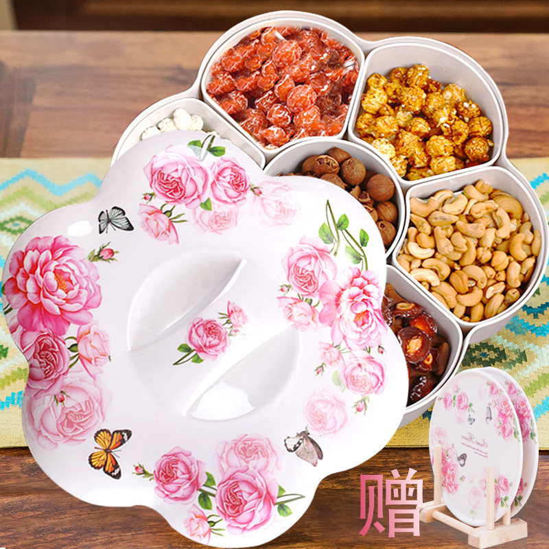 Large multi-grade box melamine fruit disk household living room dry fruit disc frame with cover modern home candy box