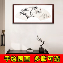 Chinese painting hand-painted authentic fan-shaped bamboo orchid Shrimp restaurant hanging painting porch decoration painting Wang Shou Ruo calligraphy painting with frame