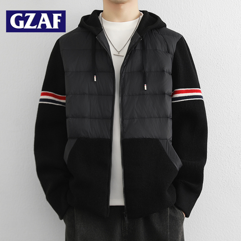 90 White Duck down Men's Knitted down Jacket with Hood, Thick Sweater, Warm Jacket, Loose Fit for Young Men 90 White Duck down Men's Knitted down Jacket with Hood, Thick Sweater, Warm Jacket, Loose Fit for Young Men