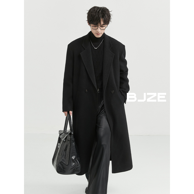 Earl Zhuoer 2024 Winter High-End Men's Custom Double-Sided Wool Coat, Extra Long, Padded Shoulders, Loose Over-The-Knee Jacket