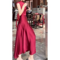Zhao Sanzhu lock lock with silk brocade red dress female 2021 spring new sleeveless skirt view