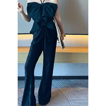 Zhao San elastic black slim casual pants womens new design sense wide leg pants mop floor pants micro lathe pants view