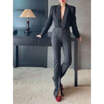 Mei San has supermodel legs black high waist micro-split casual pants female autumn new design sense long pants view