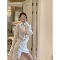 shero dress women 2021 Spring Summer New V collar French temperament white long sleeve irregular shirt skirt