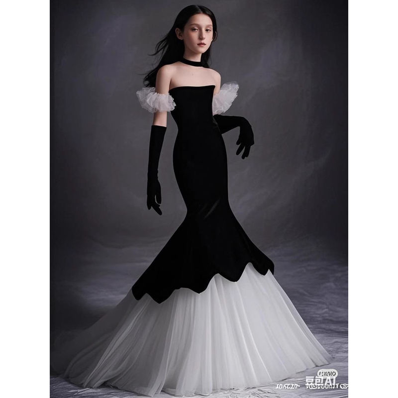 Girls' Evening Dress, Piano Performance Outfit, High-End Light Luxury Niche Fishtail Slim-Fit Dress with a Sense of Sophistication for Annual Events, Elegant Girls' Evening Dress, Piano Performance Outfit, High-End Light Luxury Niche Fishtail Slim-Fit Dress with a Sense of Sophistication for Annual Events, Elegant