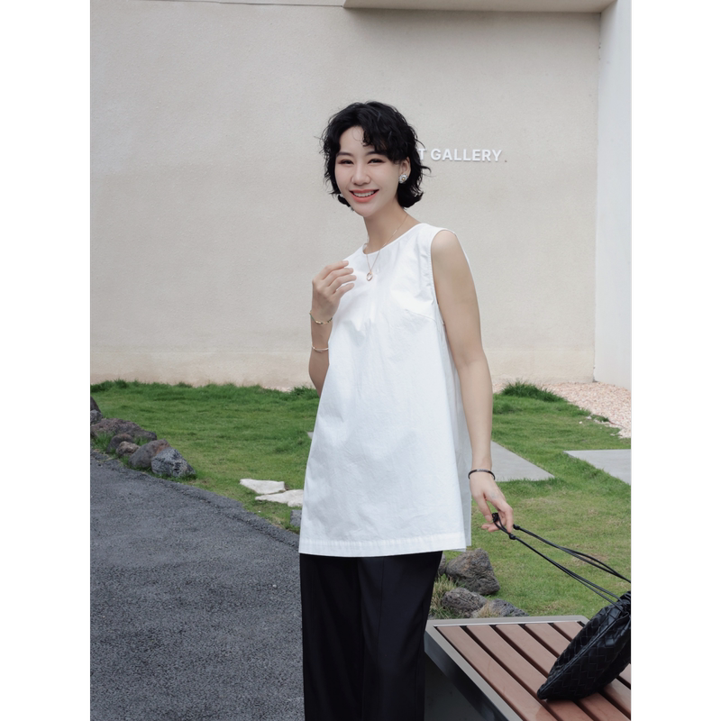 Tt Designer [Muguang Rouxu] Simple and Elegant, Skin-Friendly Sleeveless Vest for Women, Summer Casual Outerwear Top