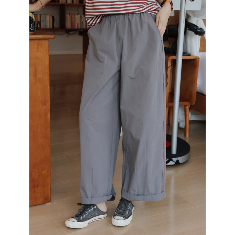 Tt Designer [Marginal Line] Japanese-Style Matte Texture Comfortable Skin-Friendly Casual Pants for Women Summer 100% Cotton Straight-Leg Pants