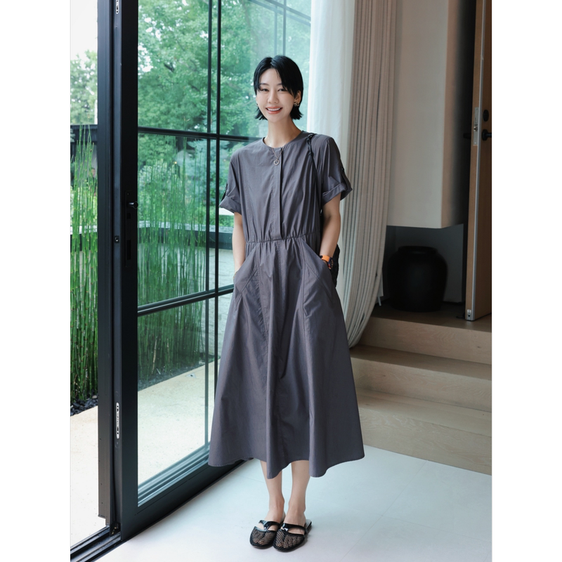 Tt Designer [Mist Island Evening Breeze] French-Style Simple and Elegant Waist-Slimming Dress for Women, Summer Casual Flared Dress