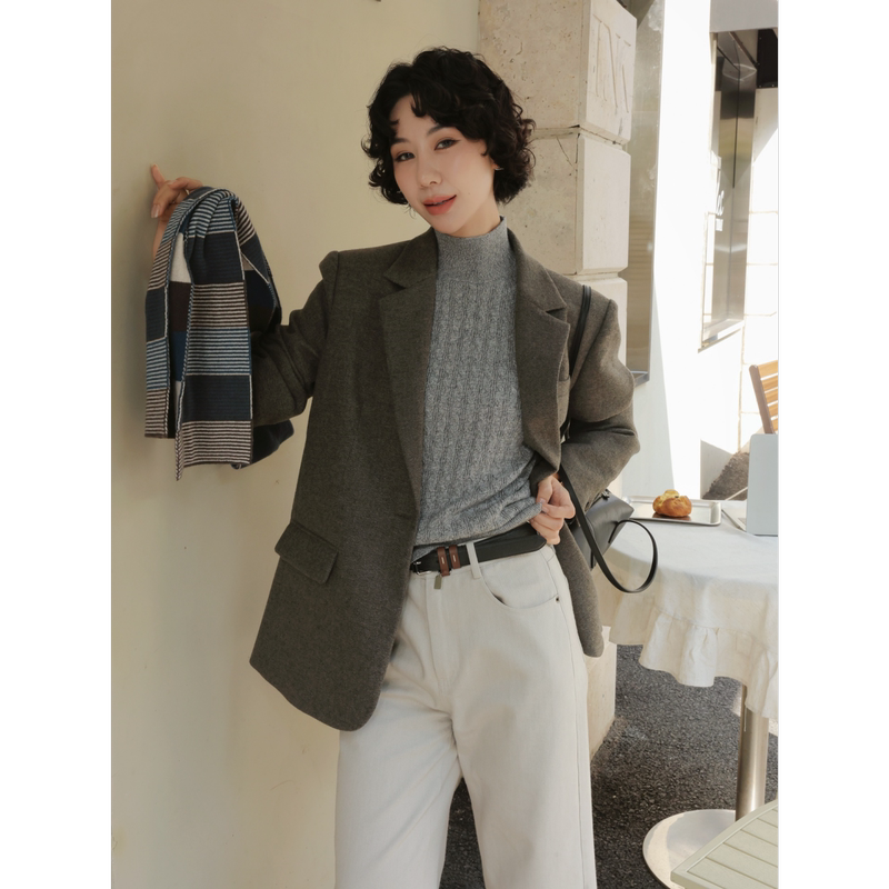 Tt Designer [in the Mood for Love] Elegant and Luxurious Single Button Wool Coat for Women, Autumn Crisp Suit Jacket