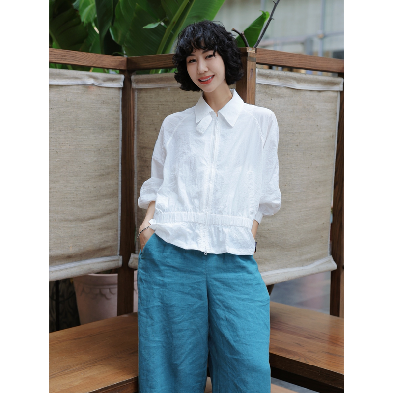 Tt Designer [Light and Shadow] Niche Design Wrinkled Thin Short Jacket for Petite Women Sun Protection Shirt Summer New Style