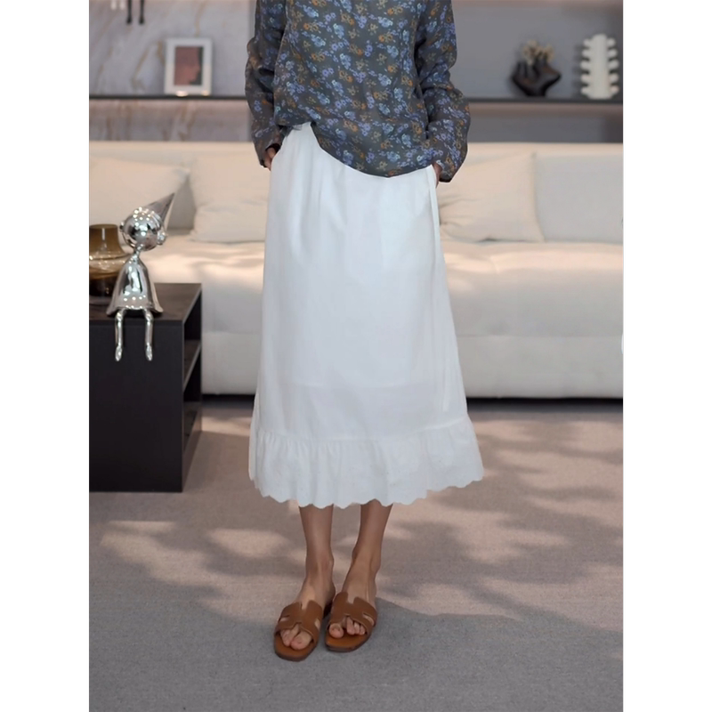Tt Designer【Time Hourglass】Palace-Style Embroidered Elastic Waist Skirt for Women, Summer Skin-Friendly A-Line Skirt