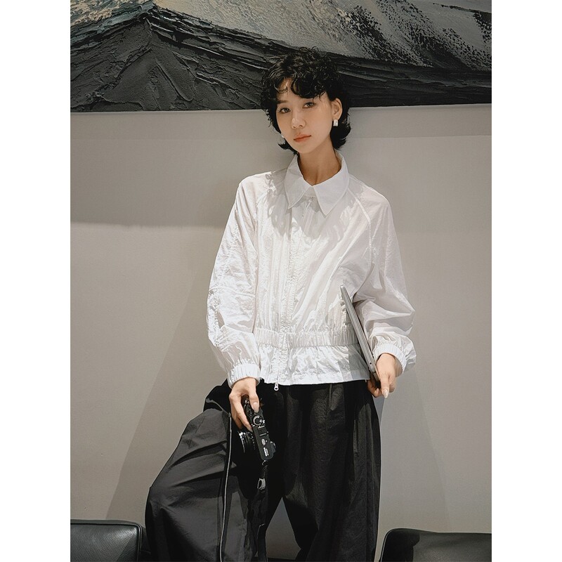 Tt Designer [Light and Shadow] Niche Design Wrinkled Thin Short Jacket for Petite Women Sun Protection Shirt Summer New Style