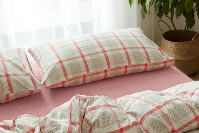 Gối bông giặt kiểu Nhật Bản một cặp 2 bông 48 * 74 đơn giản, lưới màu đơn gối nằm cho bé
