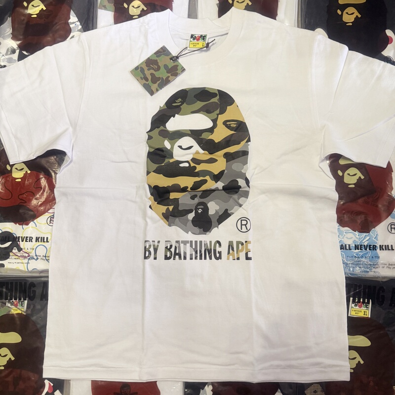Bape Unisex Couple Matching Color-Blocked Camouflage Big Head Short-Sleeve T-Shirt