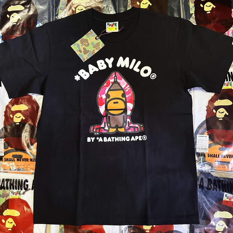 Bape Same Style for Men and Women, Shark Hat Milo Little Monkey Short-Sleeved T-Shirt
