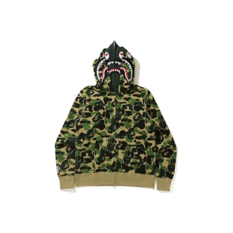 Bape Unisex Couple Matching Shark Double-Hooded Zip-Up Jacket