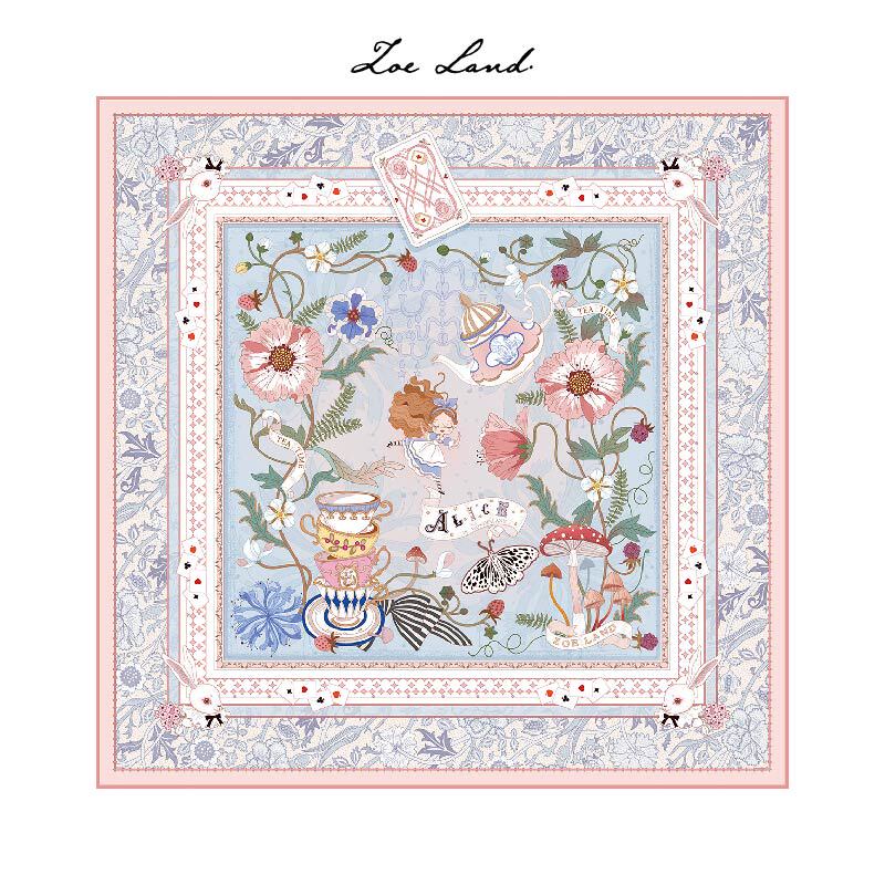 Zoeland《Alice Afternoon Tea》Original Silk Square Scarf Shawl Scarf Retro Pink Silk Scarf