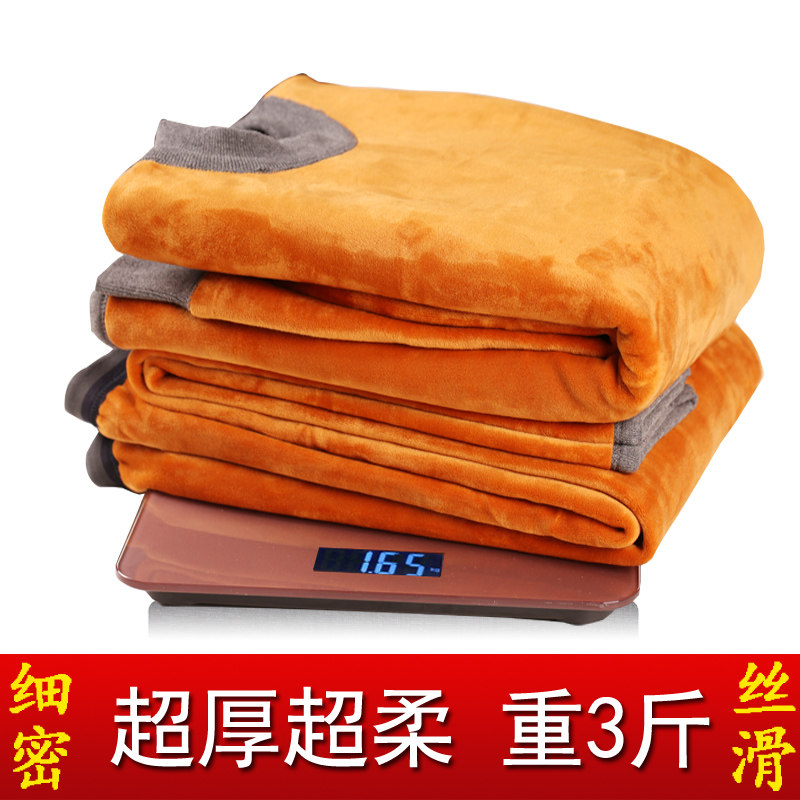 Middle-aged and elderly women's ultra-thick thermal underwear thickened plus velvet men's fat plus size suit high neck round neck winter