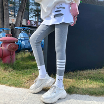 Thick elastic gray leggings women 2021 Winter new Korean version of warm stripes wear thin ankle-length pants tide
