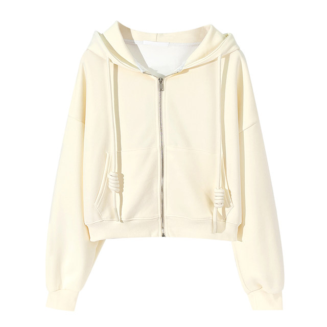 Spring new hooded sweatshirt jacket short zipper women's thin breast fufu loose university style little cardigan