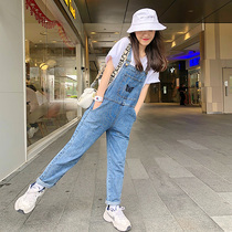Denim Strap Pants Women 2021 Summer New Loose Straight Butterfly Embroidery Design Wide Leg Pants Women Tide