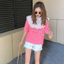 Clearance special Korean version of the college wind doll collar foreign-style sweet T-shirt women loose Joker bottom coat tide