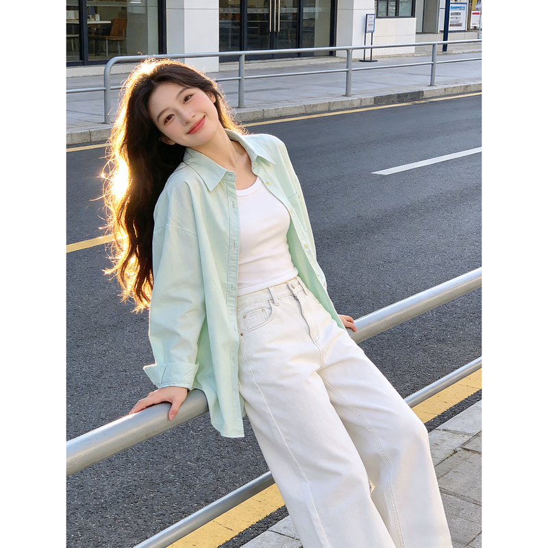 Korean-Style Mint Green Long-Sleeve Shirt for Women, 2026 New Popular Model, High-End Loose Casual Fashion Shirt Jacket