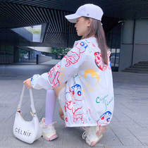 Thin sunscreen coat Women summer 2021 New loose print cartoon graffiti hooded sunscreen clothing anti-ultraviolet tide