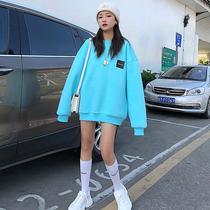 Plus velvet round neck sweater female 2021 Winter new Korean student fashion long sleeve loose pullover ins top tide