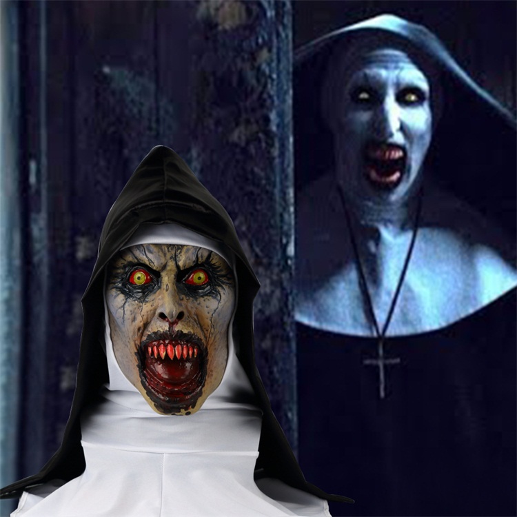 Nun headgear mask conjuring horror ghost face scary halloween performance funny funny live cos props