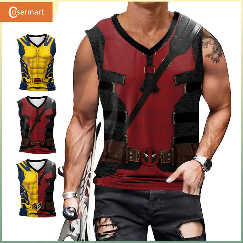 Deadpool Wolverine V-Neck Men's Tank Top Digital Print T-Shirt Top Men's Cosplay Costume Halloween Men's Clothing