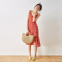 MAJE KARA 2021 summer new polka dot ins romantic French ruffle V-neck sundress dress for women