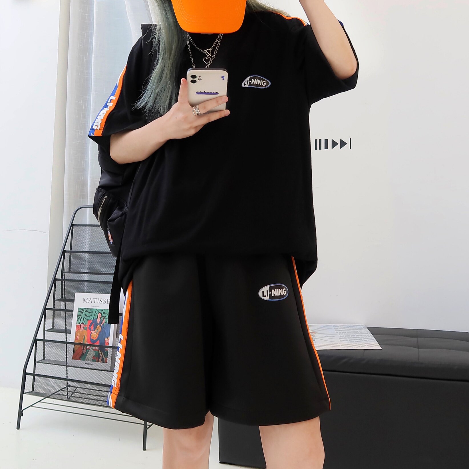 China Li Ning Suit Women Collision Color Summer Couples Sports Training Suit Men's Breathable Shorts T-shirt Speed Dry Two Sets