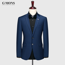 Guilommon Mens Wool Super Costume Blue Business Leisure Costume Han Edition Han Roy Suit