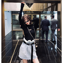 LIN CHAO ZHANG Retro fashion neckline hollow high-neck long-sleeved silk blended yarn bottoming shirt WOMEN