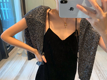 LIN daily outfit sharing group purchase benefits Black Swan silk velvet shoulder strap adjustable design dress