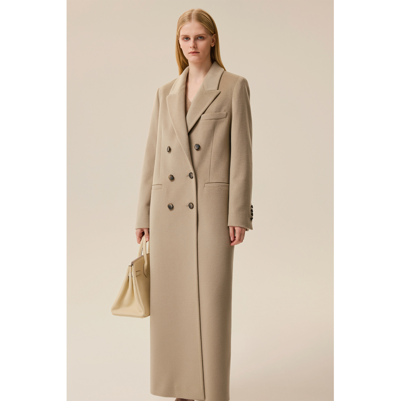 Zhi Rong丨Roushamei High-End Extra-Long Double-Breasted Coat for Women, Autumn and Winter Cashmere Wool Thickened Outerwear