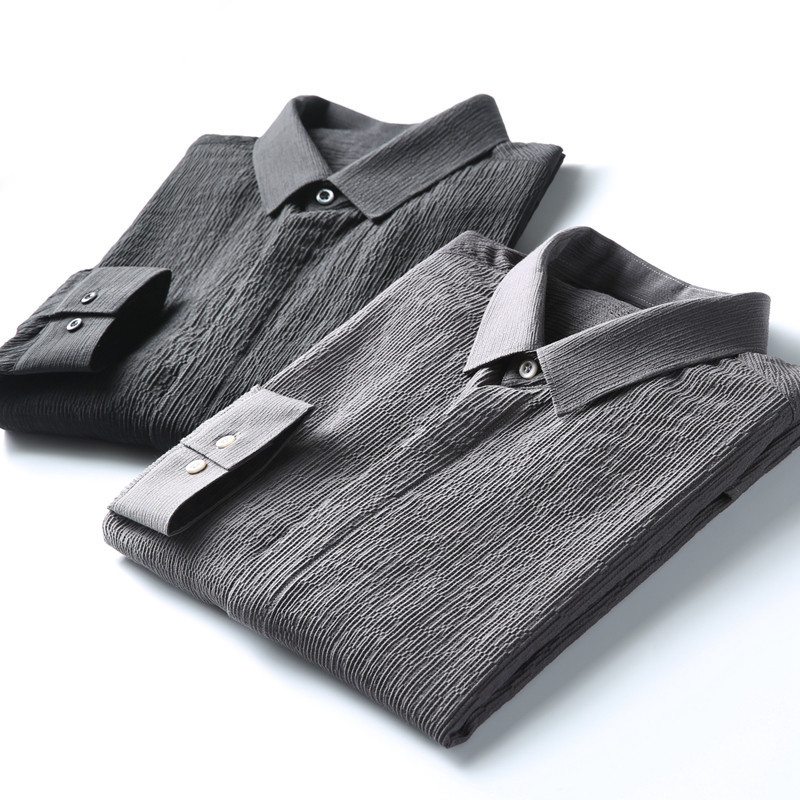 Autumn new high-end quality custom-made wrinkle fabric men's business casual pointed collar long-sleeved shirt shirt