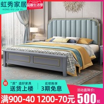 Light luxury wood bed 1 8 meters modern simple double bed American home Master Bedroom 1 5 soft bag bed bedroom European bed