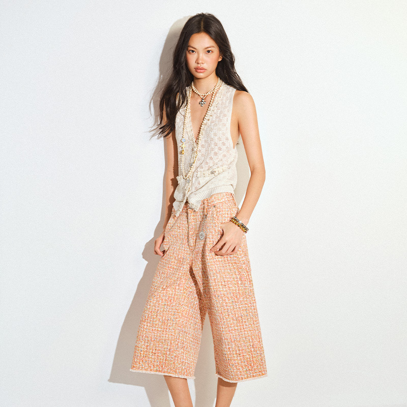 Ouyang Nana's Same Style Tokokkino "Out of Control" Orange Plaid Cropped Pants