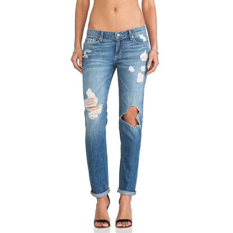 In-Stock in China: Paige Mid-Waist Washed Light Blue Slimming Leg-Lengthening Ripped Rolled Hem Cropped Straight-Leg Jeans