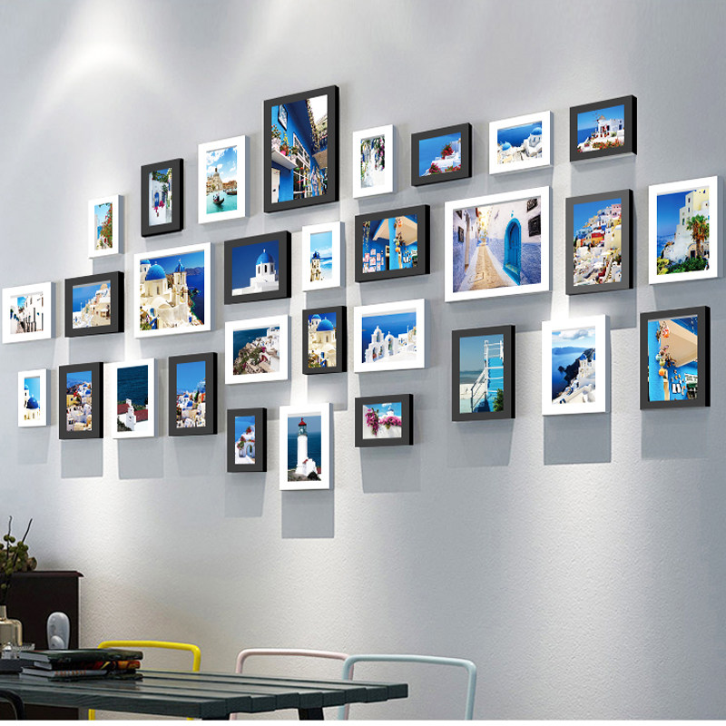 Mediterranean Sofa Background Wall Photo Wall Large Wall Wall Hanging Wall Photo Frame Creative Composition Organic Glass Personality Trim-Taobao