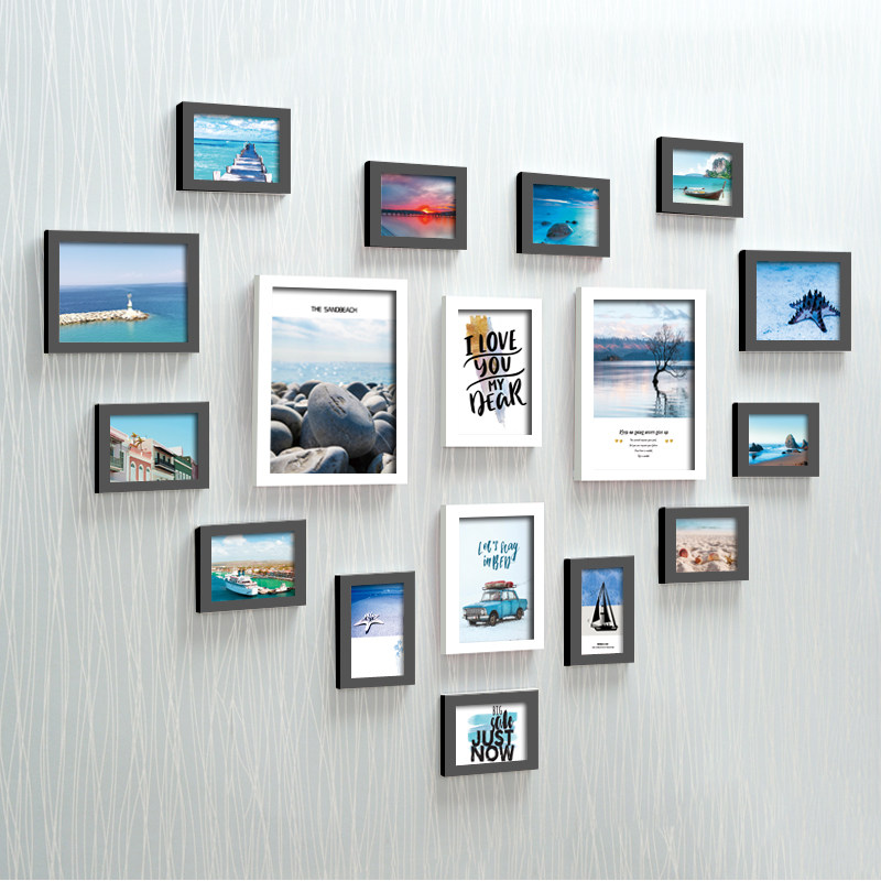 Photo Wall Decoration Creative Personality Heart-shaped Composition Photo Frame Hanging Wall Black & White Decoration Painting Nordic Wind Photograph Wall-Taobao