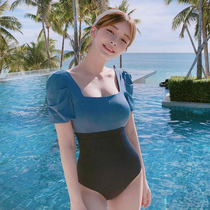 Dayu swimsuit conservative slim-covered belly slim color short sleeve backless triangle conjoined hot spring resort swimsuit women