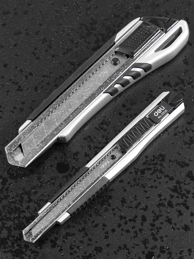 Deli heavy duty zinc alloy utility knife Stainless steel multi-function disassembly express paper cutter Portable metal knife holder Zinc all-steel wallpaper knife Industrial large small thickened 2056 2057